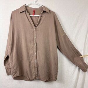 Alp N Rock 100% Tencel Oversized Long Sleeve Blouse Womens S Boho Neutral Summer